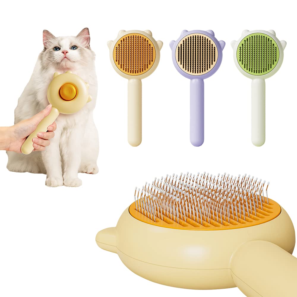 Brosse de nettoyage pour cheveux pour animaux de compagnie Brosse de toilettage pour chat avec bouton de déverrouillage Brosse de nettoyage pour cheveux