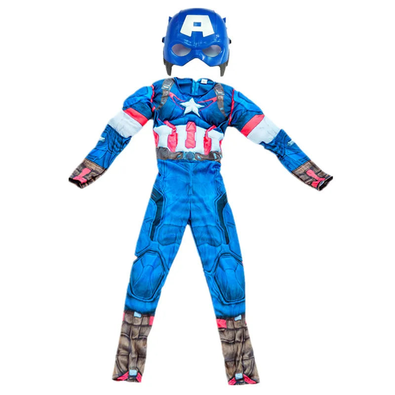 Boys' & Girls' Captain America Costume Superhero Cosplay Jumpsuit School Performance Outfit with Mask and Shield Toy Gift