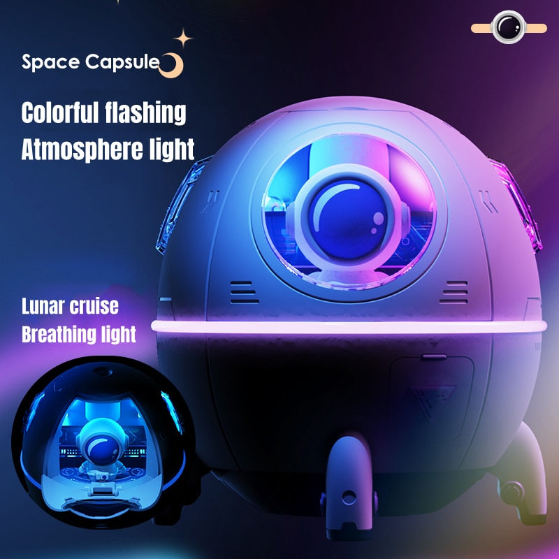 Humidificateur portable Bureau USB Astronaute Humidificateur d’air spatial Diffuseur 220ML avec lumière LED colorée Cadeau de Noël