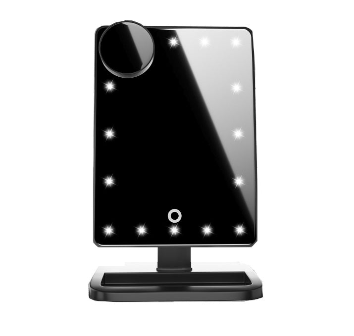Miroir de maquillage à écran tactile avec 20 lumières LED Haut-parleur de musique Bluetooth 10X Miroirs grossissants Lumières