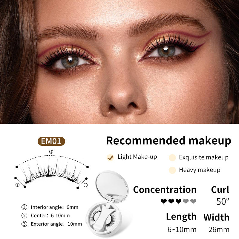 Faux cils magnétiques Boîte de rangement intégrée Aimant sans colle Faux cils Outils de maquillage naturels avec applicateur