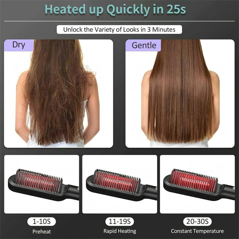 Nouveau lisseur à cheveux 2 en 1 peigne chaud pince à curling aux ions négatifs Brosse à cheveux électrique à double usage
