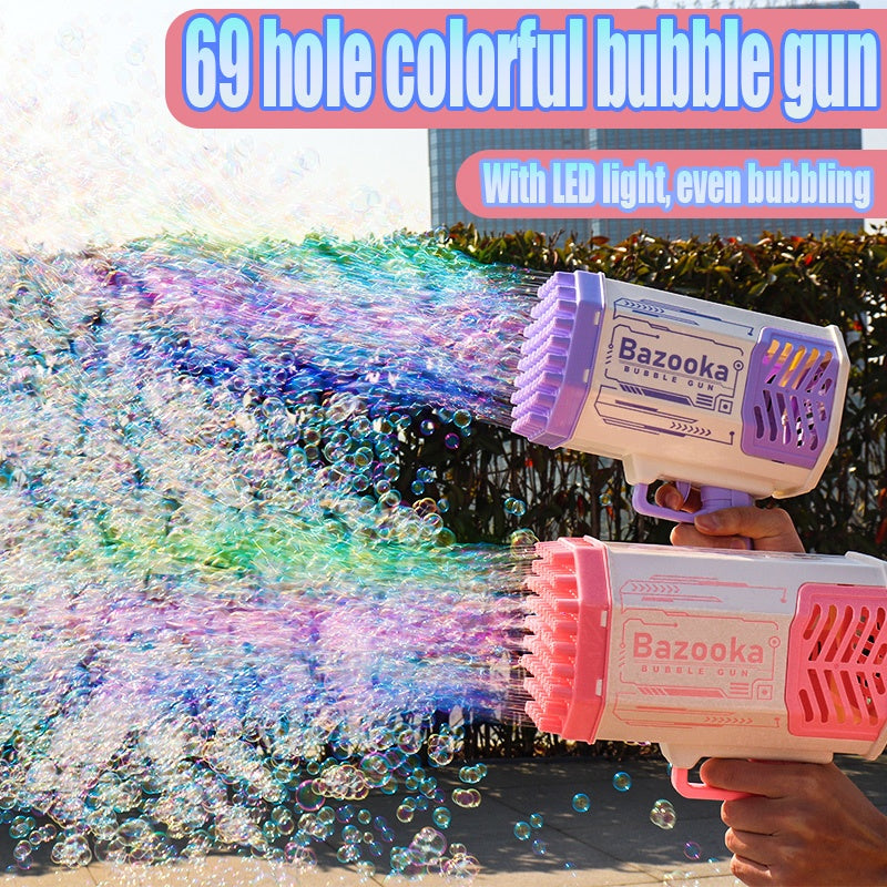 Bubble Gun Rocket 69 Holes Soap Bubbles Machine Gun Shape Blower Souffleur automatique avec jouets légers pour enfants Pomperos