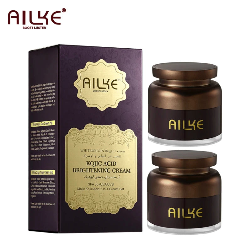 Crème blanchissante pour le visage AILKE, crème pour le visage de jour et de nuit, éclaircissant à l’acide kojique, réduit les rides, les taches de rousseur, les taches noires