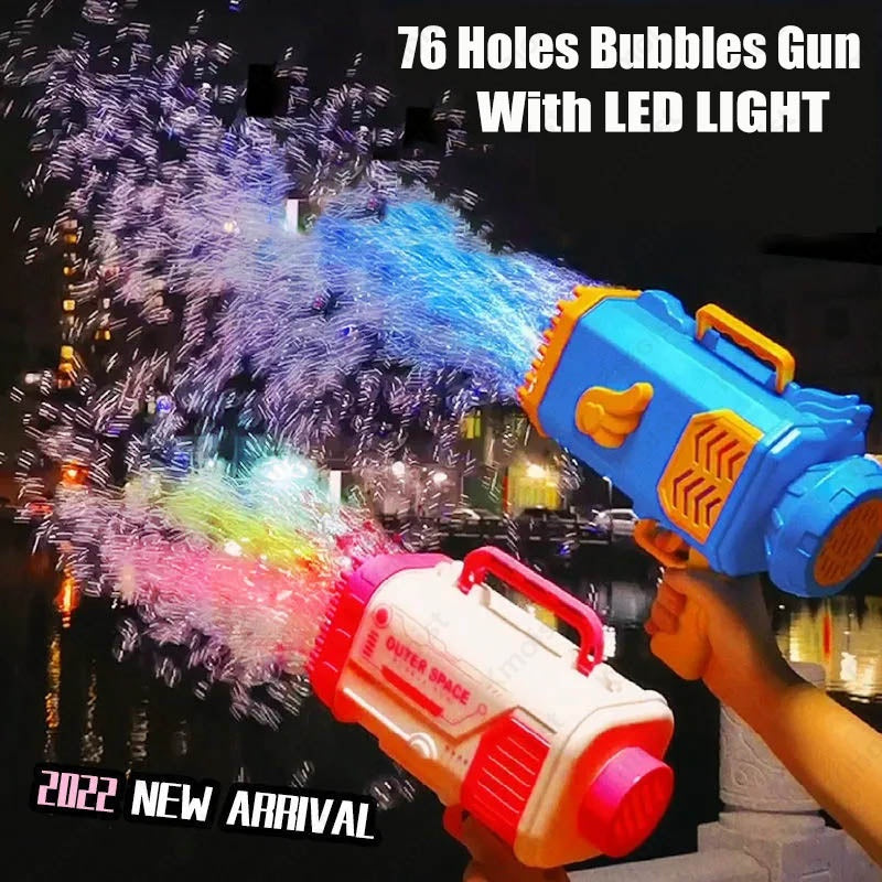Bubble Gun Rocket 69 Holes Soap Bubbles Machine Gun Shape Blower Souffleur automatique avec jouets légers pour enfants Pomperos