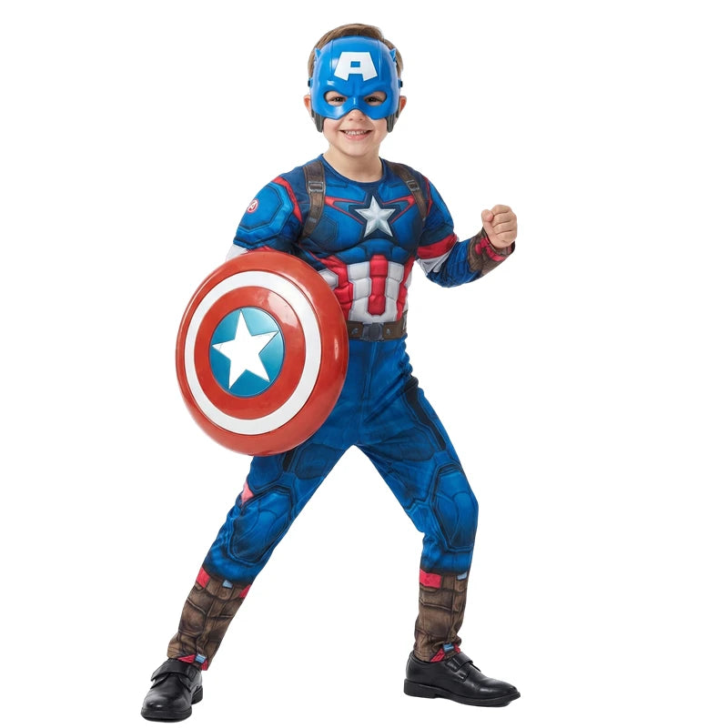 Boys' & Girls' Captain America Costume Superhero Cosplay Jumpsuit School Performance Outfit with Mask and Shield Toy Gift
