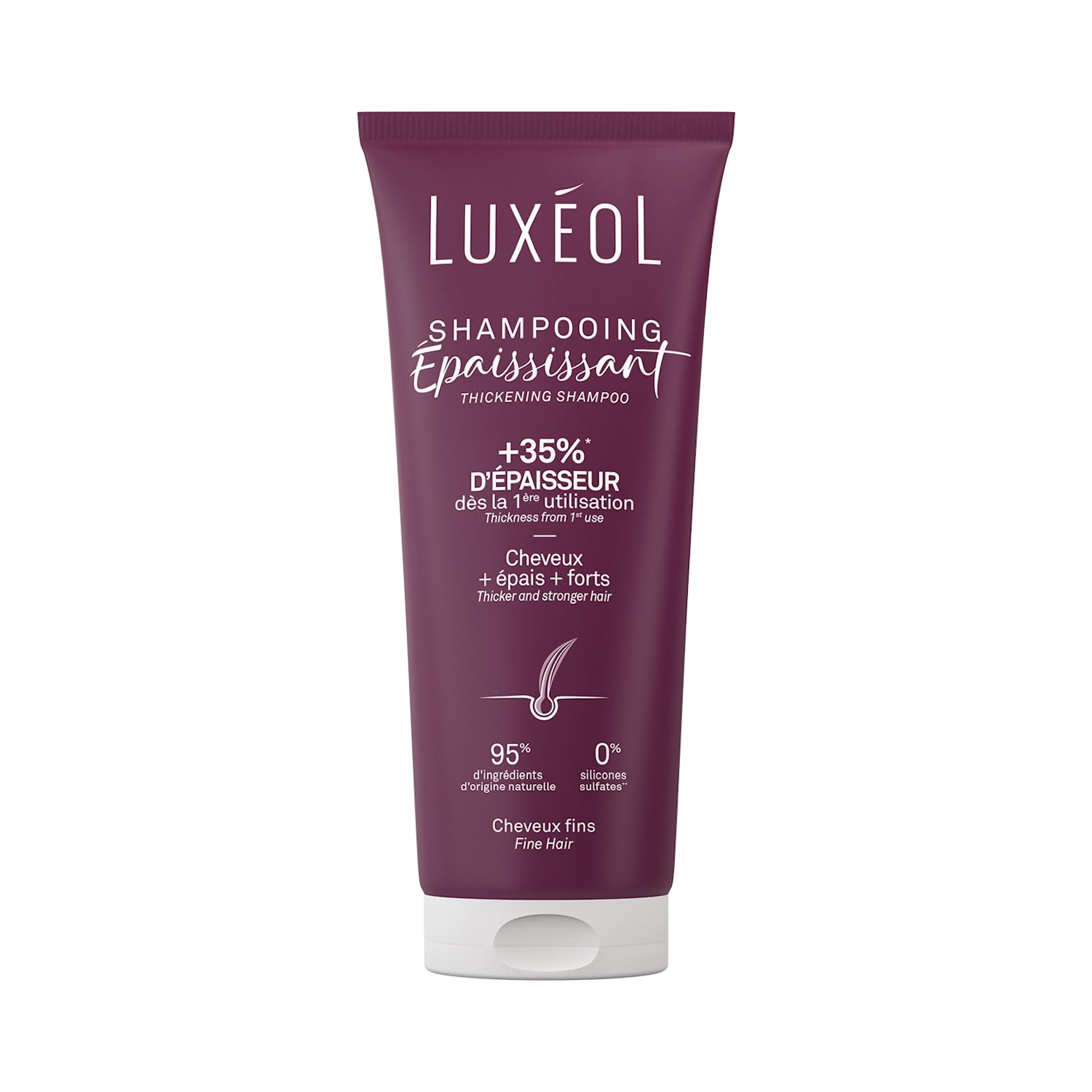 LUXÉOL - Shampooing épaississant - +35 % d’épaisseur dès la première utilisation* - Efficacité prouvée - avec des algues rouges, des protéines de riz et de l’acide hyaluronique - Sans silicone - Fabriqué en France - 200 ml