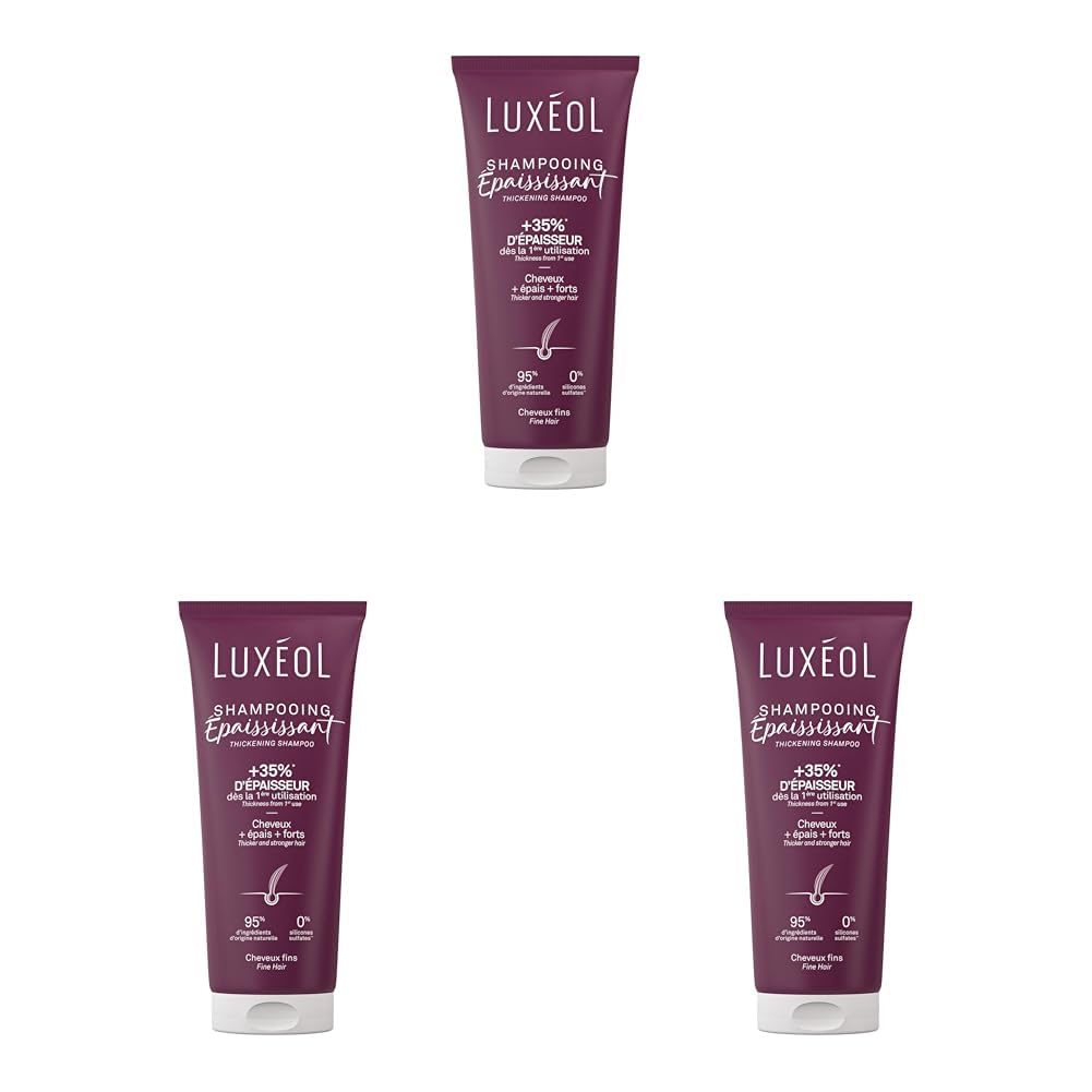 LUXÉOL - Shampooing épaississant - +35 % d’épaisseur dès la première utilisation* - Efficacité prouvée - avec des algues rouges, des protéines de riz et de l’acide hyaluronique - Sans silicone - Fabriqué en France - 200 ml