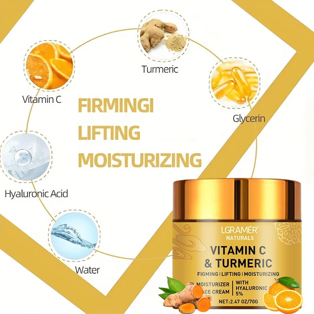Curcuma Vitamine C Crème pour le visage Rétinol Hydratant Raffermissant Hyaluronique Éclaircissement Réparateur Crèmes blanchissantes pour soins de la peau lisses