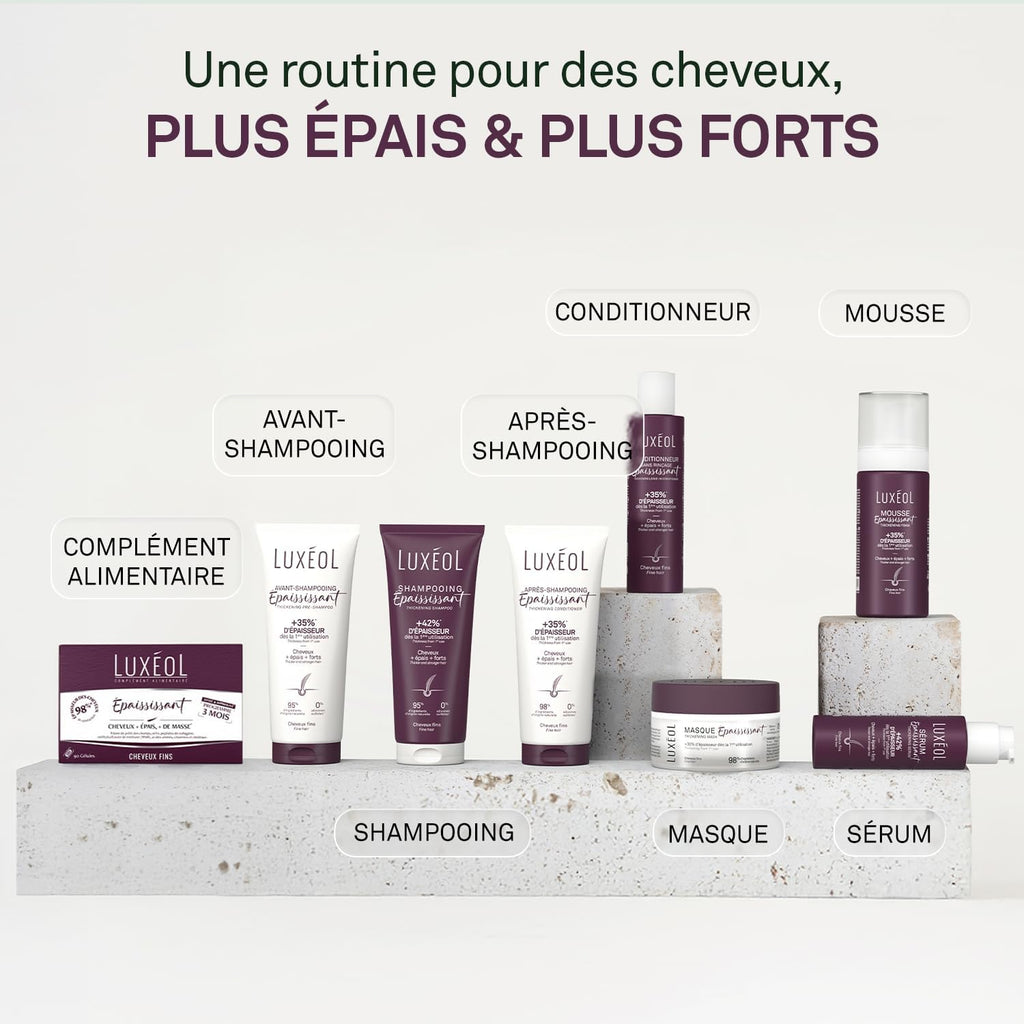 LUXEOL Thickening Food Supplement - Hair + Thick* - Herbal Peptides, Collagen Peptides, MSM, Amino Acids, Vitamins & Minerals - Made in France - 90 Capsules (= 90 Days)