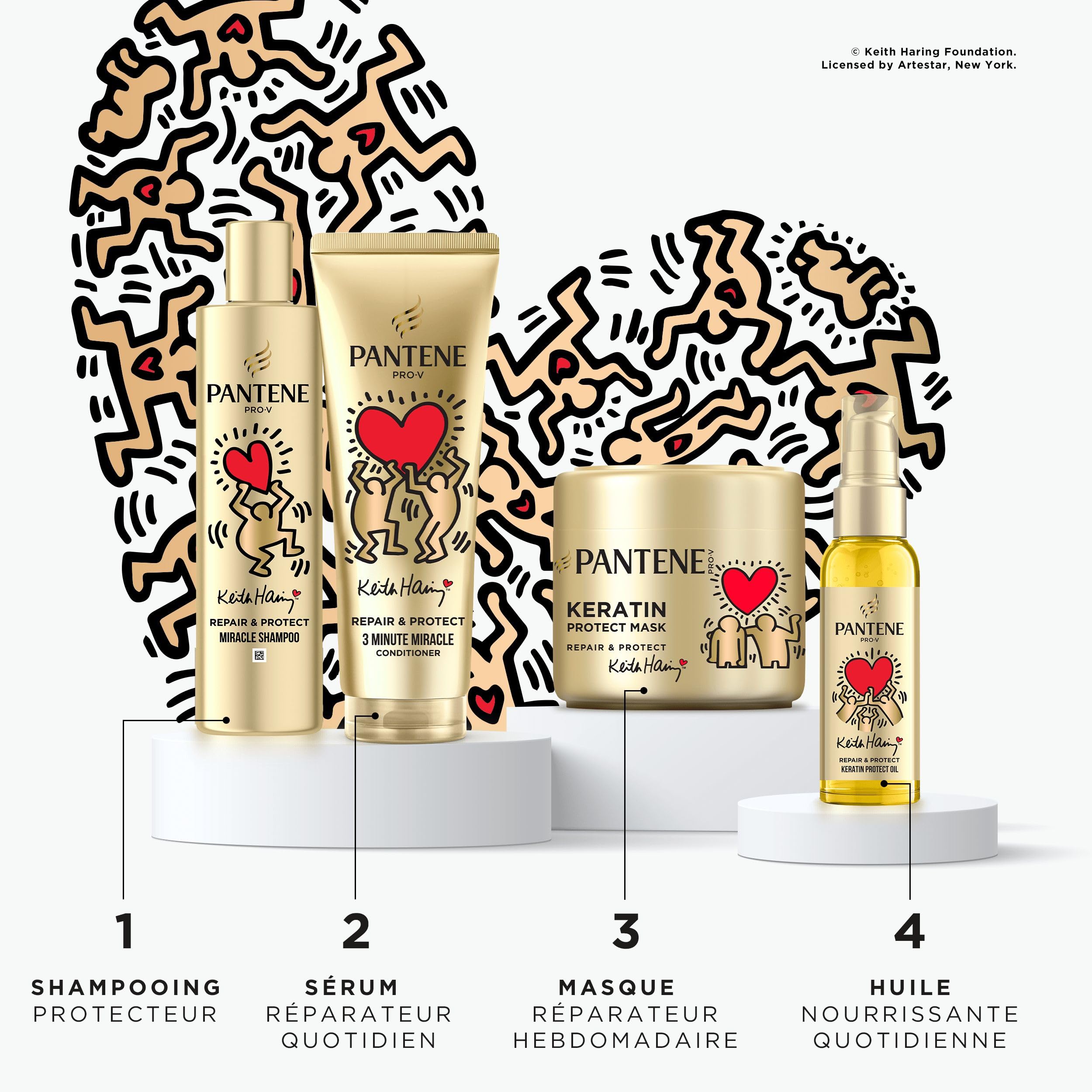Pantene Pro-V x Keith Haring Art Collection Repair & Protect Conditioner 3 Minute Miracle 220ml Cheveux secs et abîmés, Active Nutri-Plex, aide à réparer les dommages visibles en 1 application