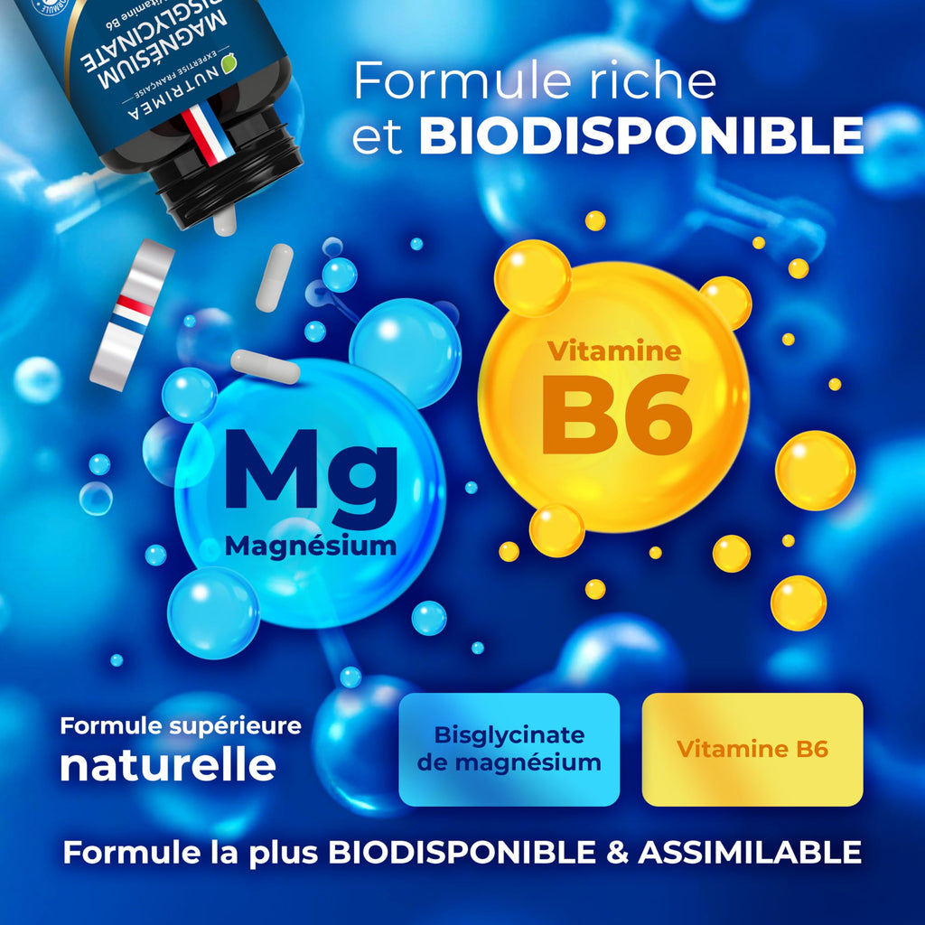 Marine Magnesium and Vitamin B6 | Patented Simag55 | Effectively Fights Fatigue | 150 mg/day | 120 Vegetable Capsules | 4 Month Cure | Made in France | Nutrimea