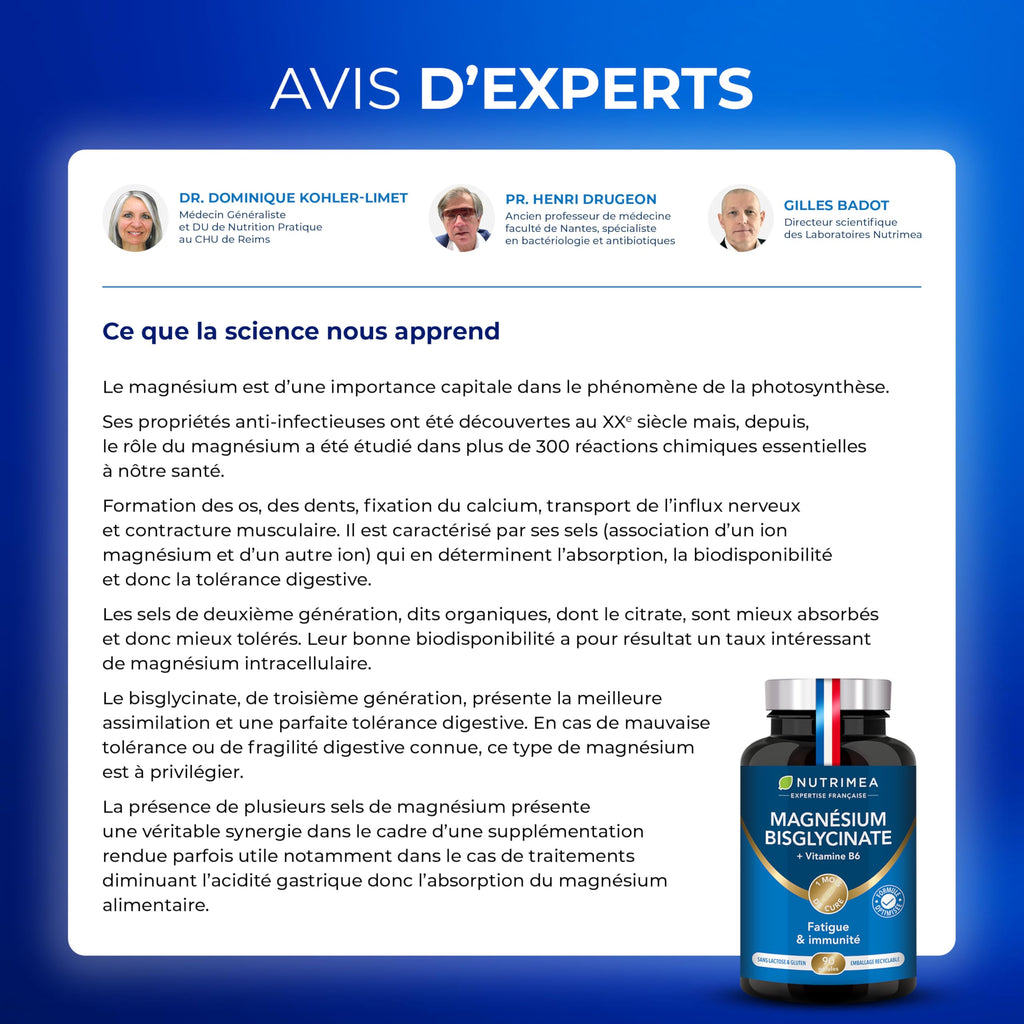 Marine Magnesium and Vitamin B6 | Patented Simag55 | Effectively Fights Fatigue | 150 mg/day | 120 Vegetable Capsules | 4 Month Cure | Made in France | Nutrimea