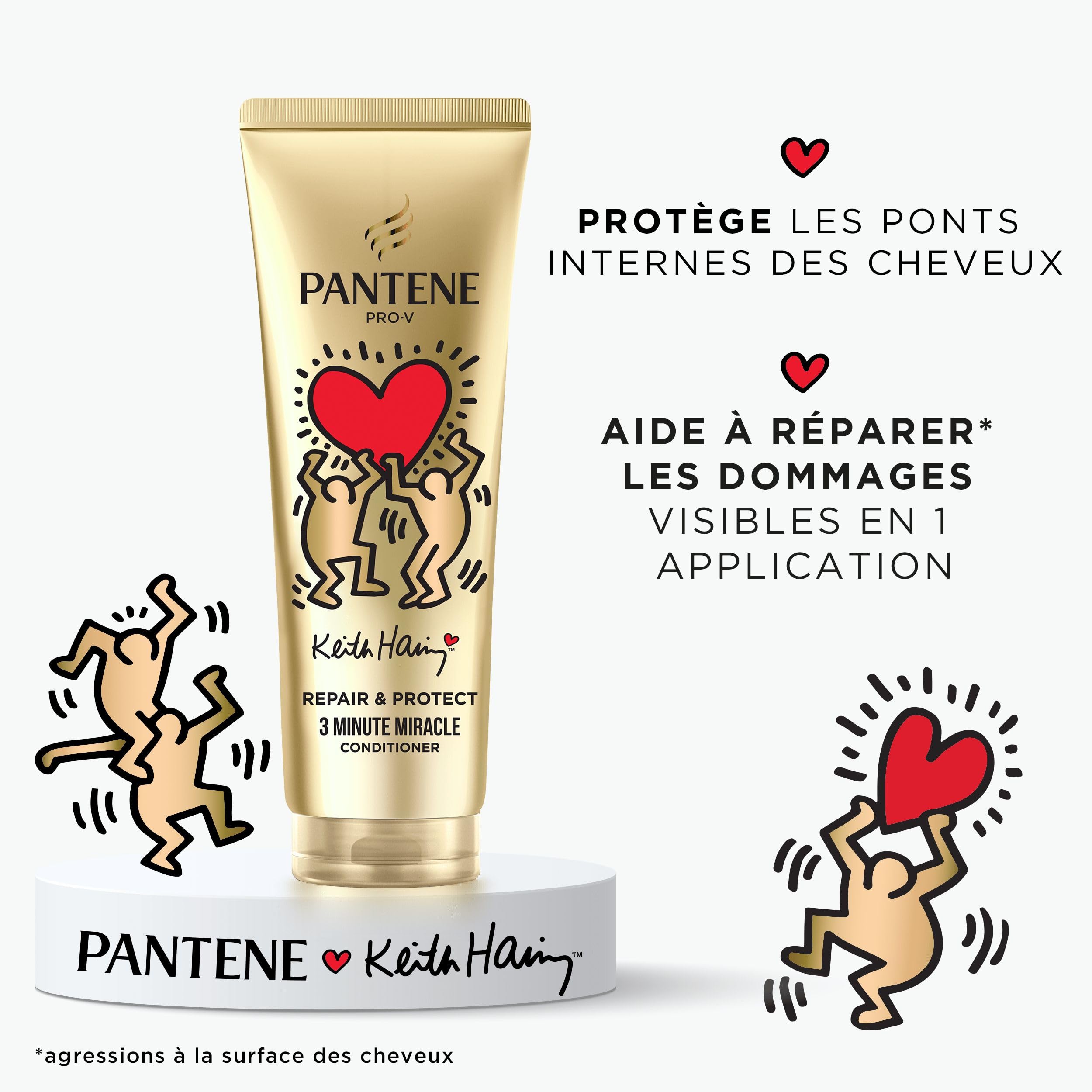 Pantene Pro-V x Keith Haring Art Collection Repair & Protect Conditioner 3 Minute Miracle 220ml Cheveux secs et abîmés, Active Nutri-Plex, aide à réparer les dommages visibles en 1 application