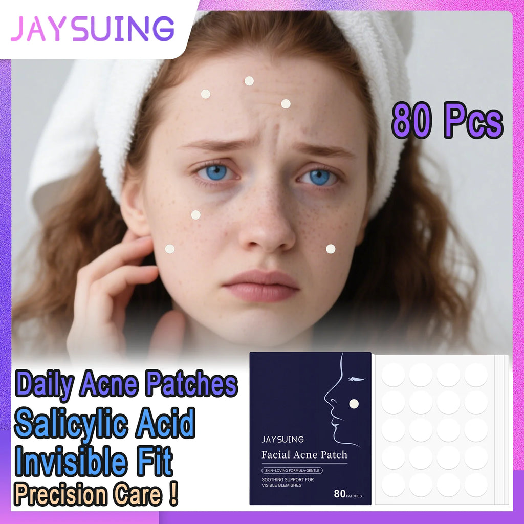 Acne Patches 80 Pcs Salicylic Acid Hydrocolloid Invisible Pimple Patches for Face Blemish Treatment Comedones Care Skin-friendly
