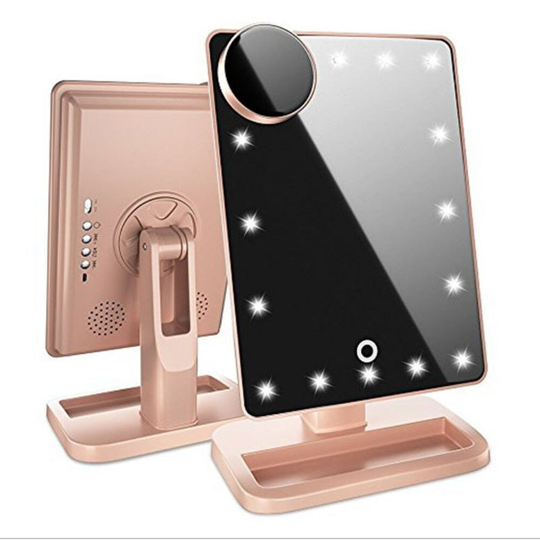 Miroir de maquillage à écran tactile avec 20 lumières LED Haut-parleur de musique Bluetooth 10X Miroirs grossissants Lumières