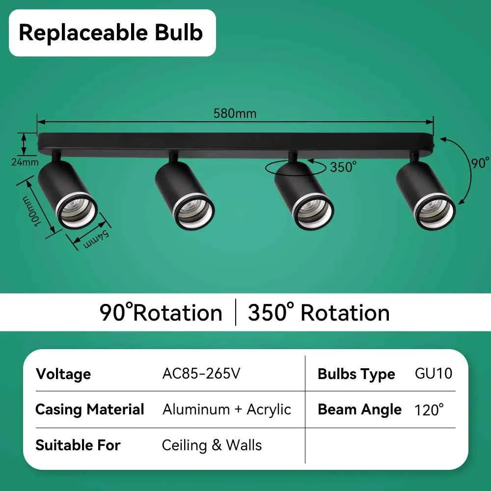 Adjustable LED Ceiling Spotlight Aluminum GU10 Pendant Track Lamp
