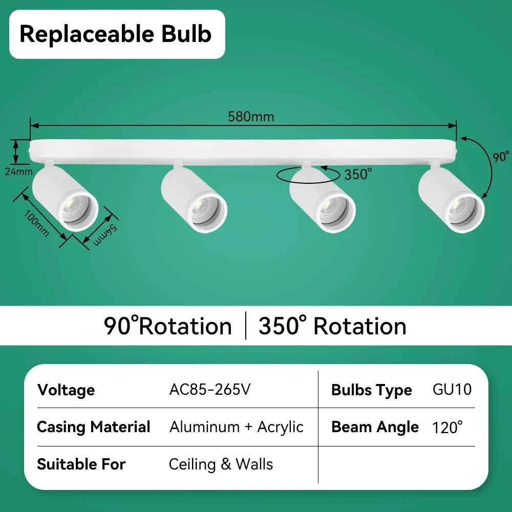 Adjustable LED Ceiling Spotlight Aluminum GU10 Pendant Track Lamp