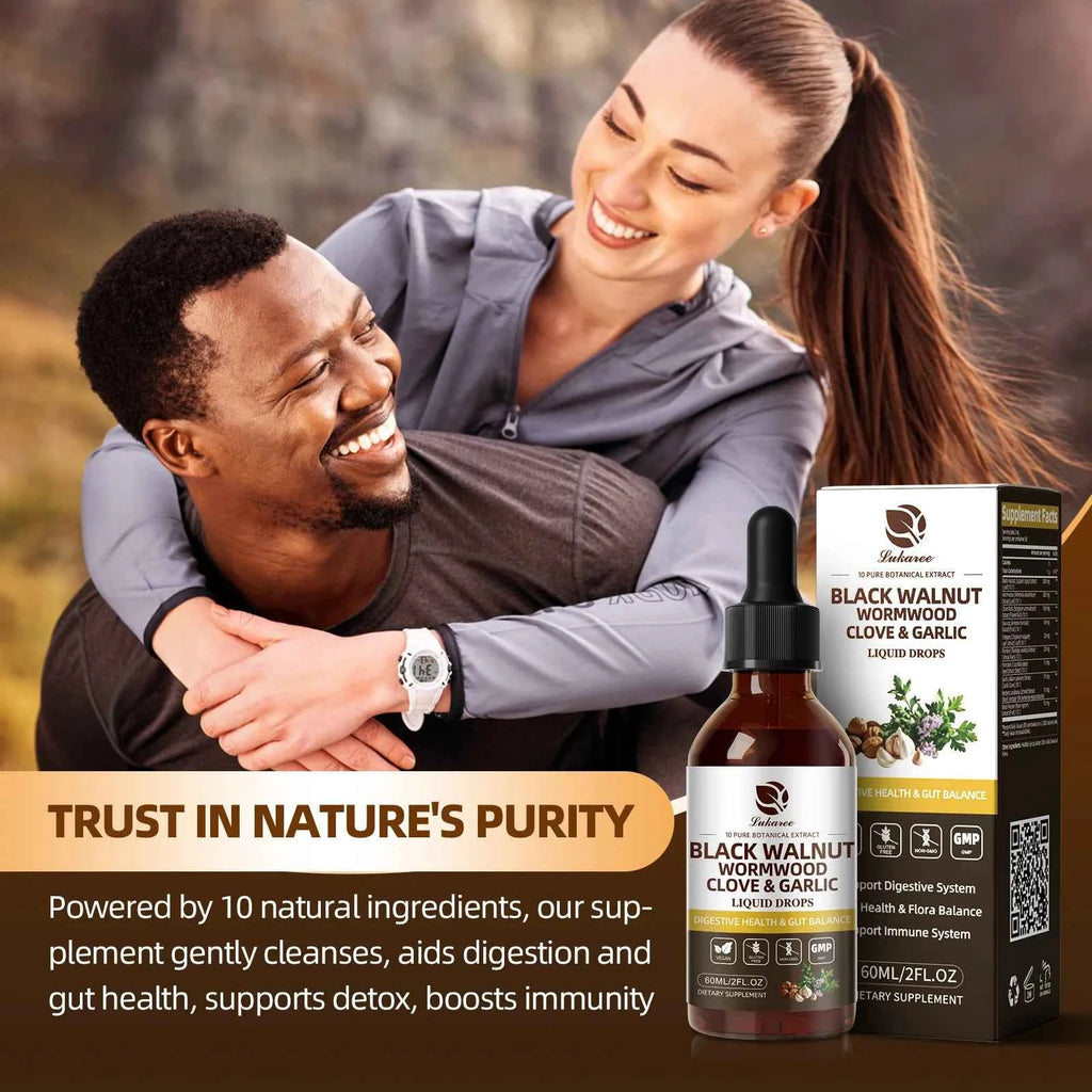 Lukaree Goutte de Noix Noire Noire 60ML avec Chiffon d'absinthe et ail Support la Digestion et la Santé Immune, Détoxifie l'Antioxydant corporel