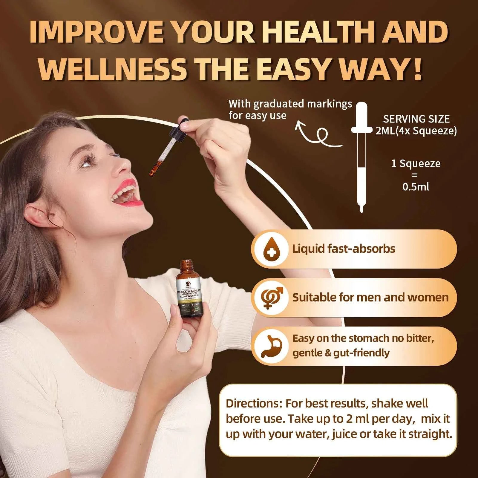 Lukaree Goutte de Noix Noire Noire 60ML avec Chiffon d'absinthe et ail Support la Digestion et la Santé Immune, Détoxifie l'Antioxydant corporel