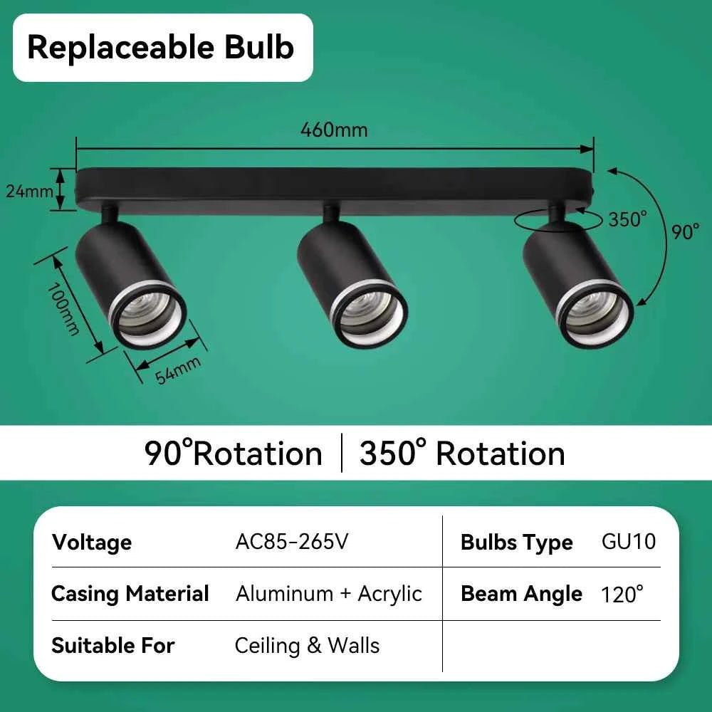 Adjustable LED Ceiling Spotlight Aluminum GU10 Pendant Track Lamp