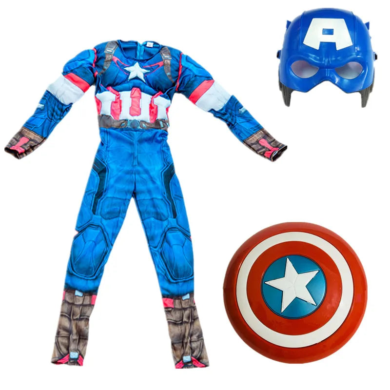 Boys' & Girls' Captain America Costume Superhero Cosplay Jumpsuit School Performance Outfit with Mask and Shield Toy Gift