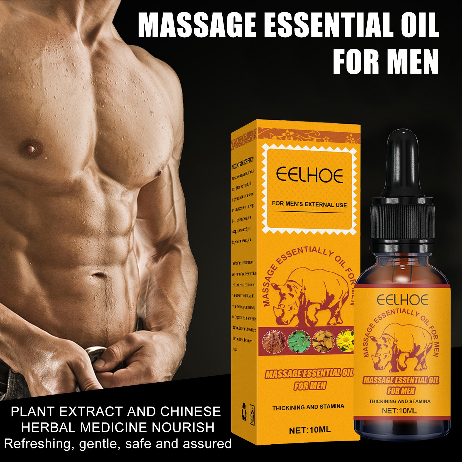 Huile essentielle de massage pour hommes EELHOE, Huile essentielle de soins de massage pour la force du corps pour hommes