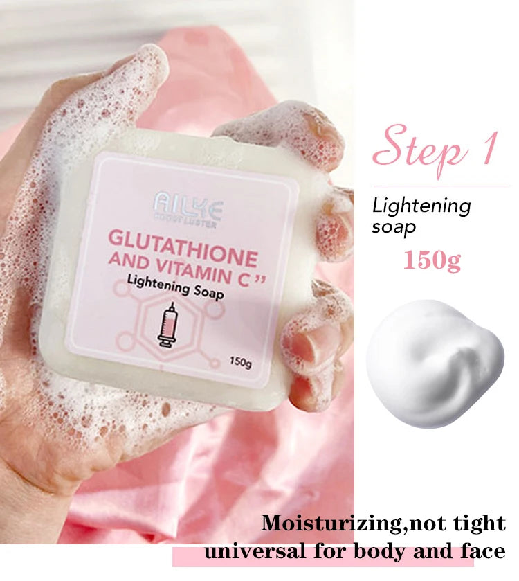 Kit de glutathion et de vitamine C AILKE, avec lotion éclaircissante, crème hydratante, savon éclaircissant, huile de spa, crème corporelle lumineuse