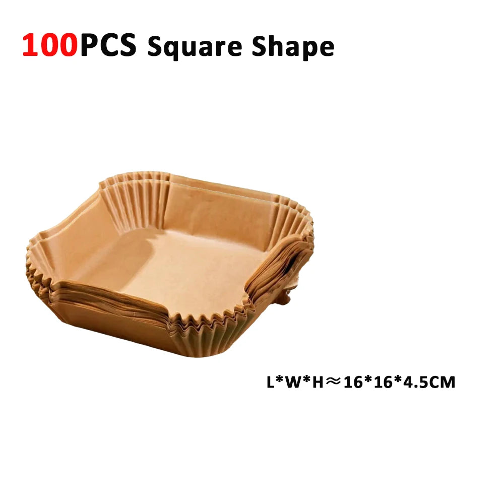 Papier de friteuse à air 100 pièces Papier de cuisson de friture à air jetable Rond Carré Friteuse à air Doublures Papier de cuisson Accessoires de friteuse à air 50 pièces