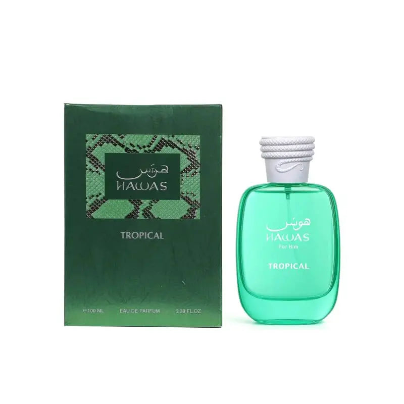 Eau de parfum tropicale Hawas | Bouteille en verre vert | 100 ml | Parfum frais à usage personnel