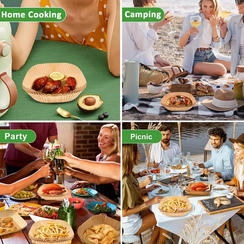 Papier de friteuse à air 100 pièces Papier de cuisson de friture à air jetable Rond Carré Friteuse à air Doublures Papier de cuisson Accessoires de friteuse à air 50 pièces