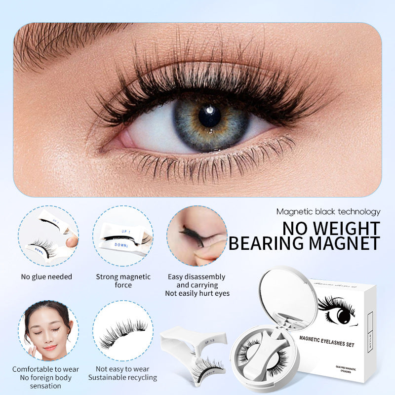 Faux cils magnétiques Boîte de rangement intégrée Aimant sans colle Faux cils Outils de maquillage naturels avec applicateur