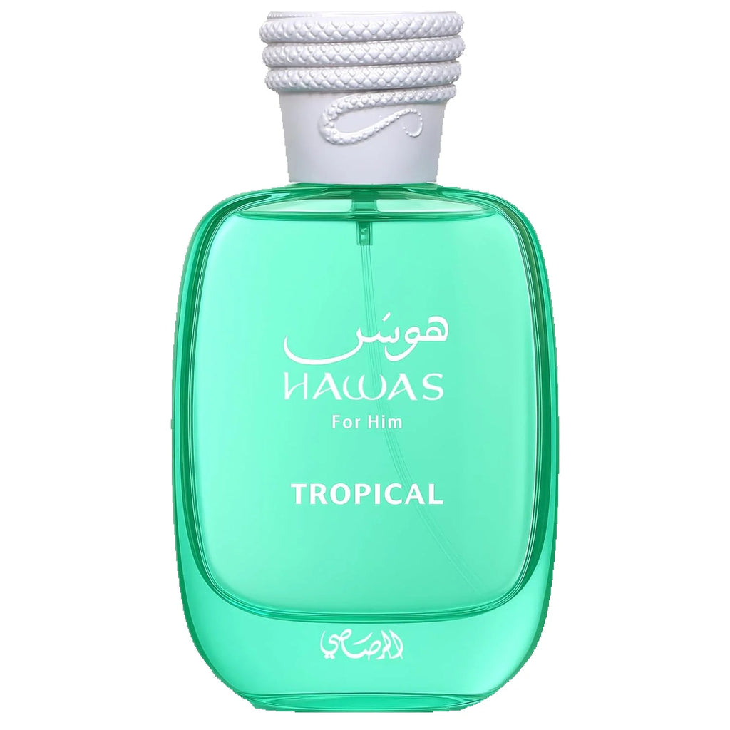 Eau de parfum tropicale Hawas | Bouteille en verre vert | 100 ml | Parfum frais à usage personnel