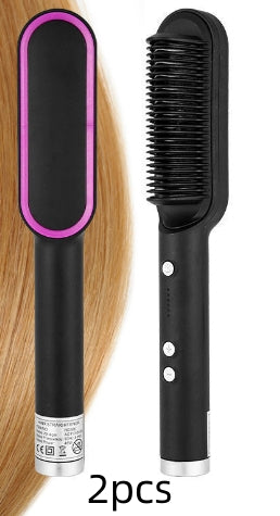 Nouveau lisseur à cheveux 2 en 1 peigne chaud pince à curling aux ions négatifs Brosse à cheveux électrique à double usage
