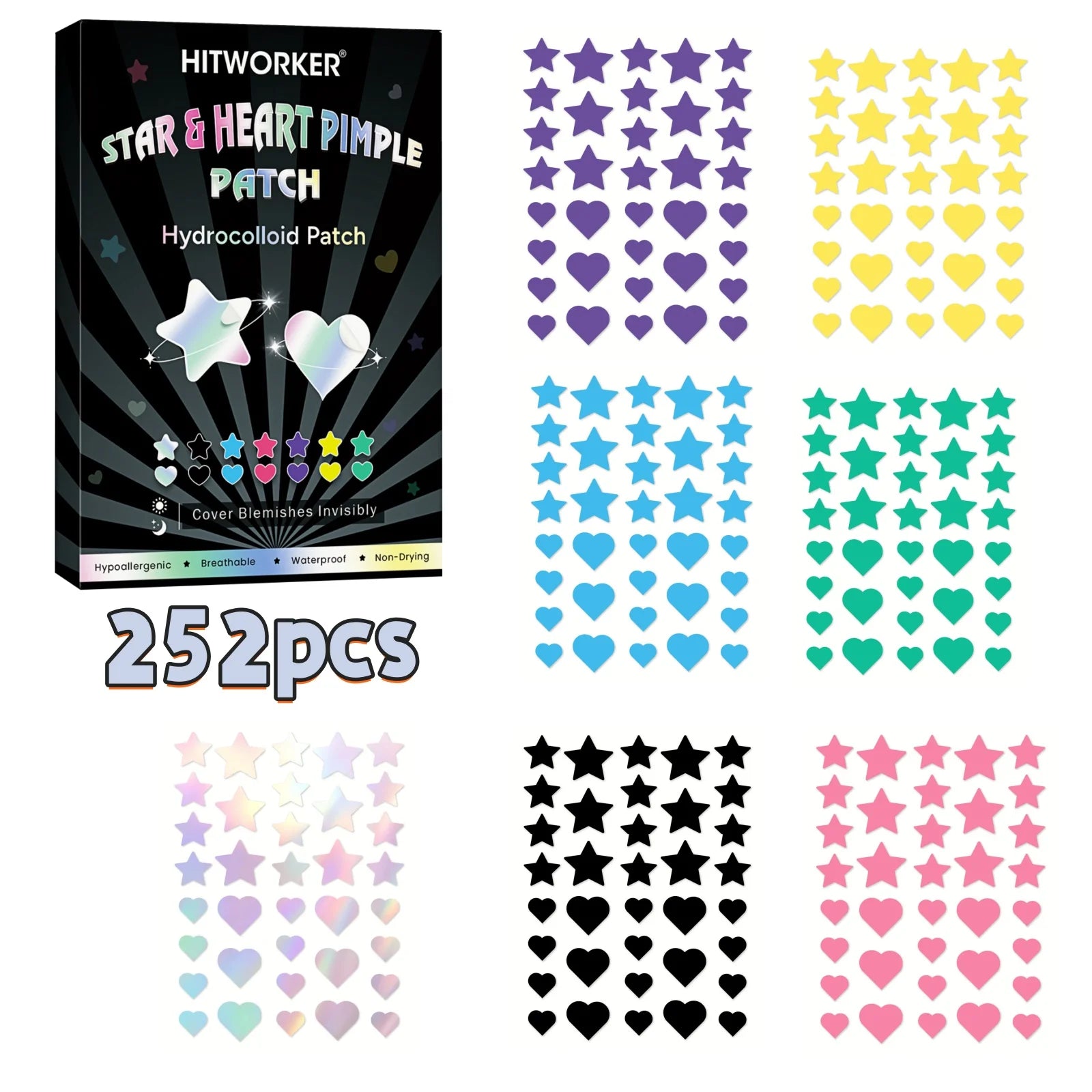 252/504/1008-Piece HITWORKER Acne Patches | Housse invisible contre les imperfections, enrichie d’huile d’arbre à thé, nettoyage doux