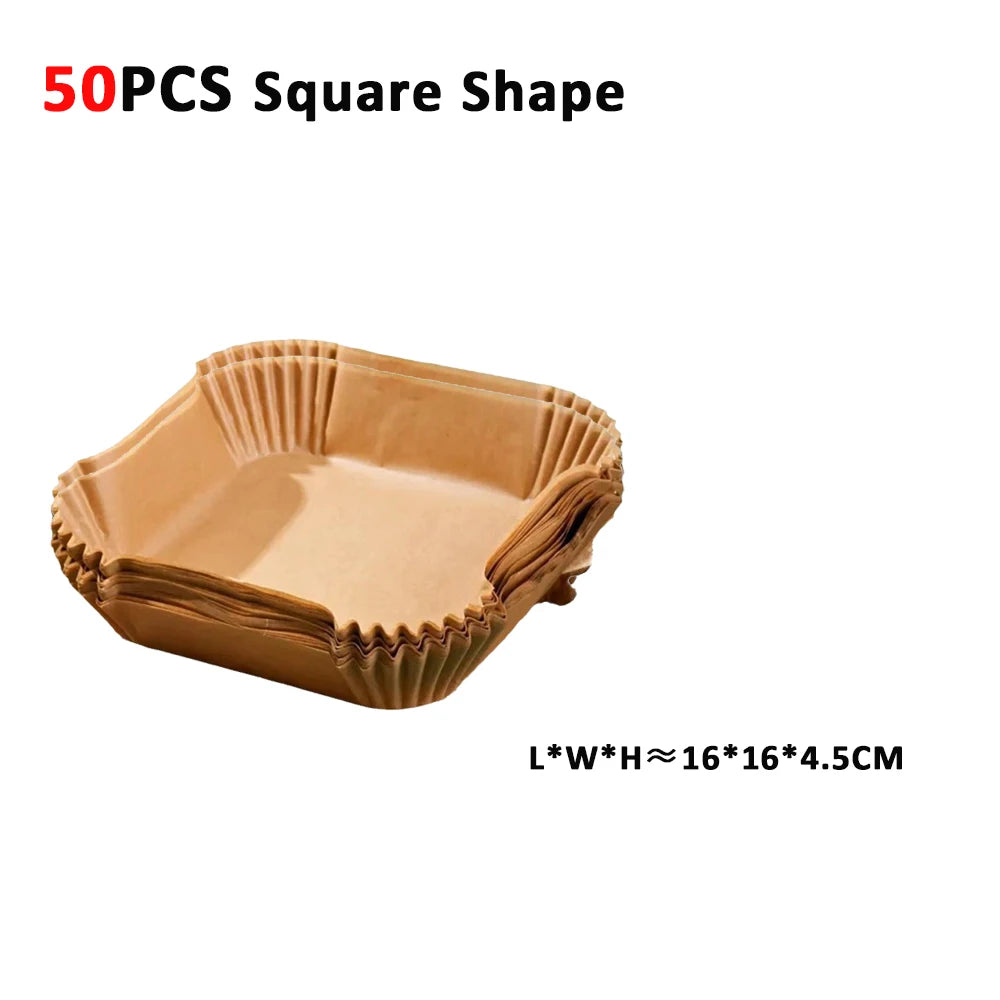 Papier de friteuse à air 100 pièces Papier de cuisson de friture à air jetable Rond Carré Friteuse à air Doublures Papier de cuisson Accessoires de friteuse à air 50 pièces