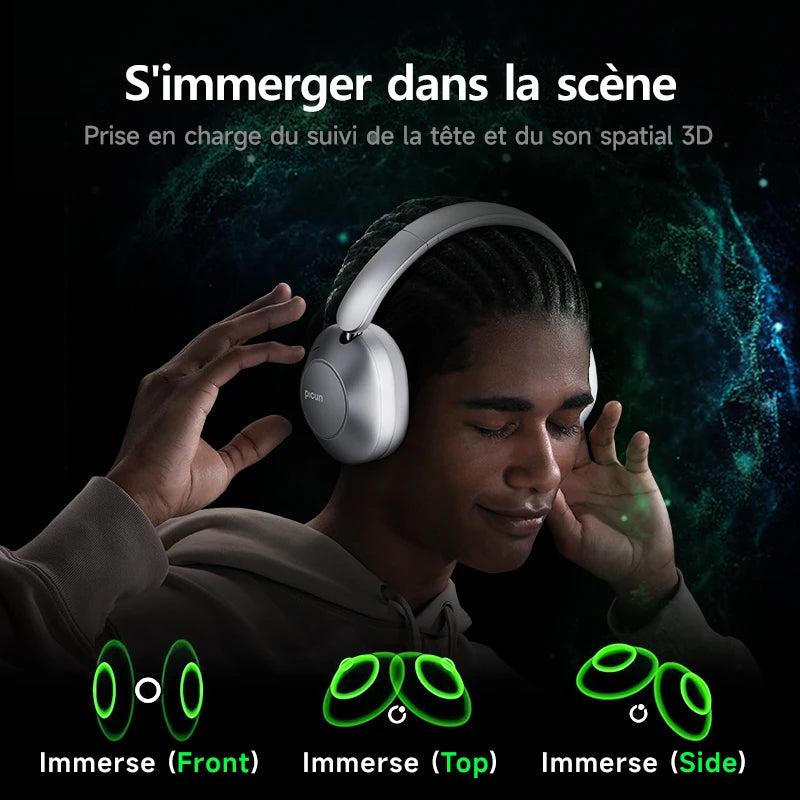 Picun-Casque sans fil à suppression active du bruit F6, suivi de la tête, audio 3D, ANC haute résolution 40mm, casque Bluetooth, contrôle par câble HIFI