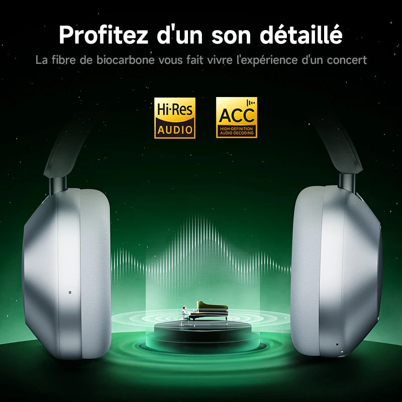 Picun-Casque sans fil à suppression active du bruit F6, suivi de la tête, audio 3D, ANC haute résolution 40mm, casque Bluetooth, contrôle par câble HIFI