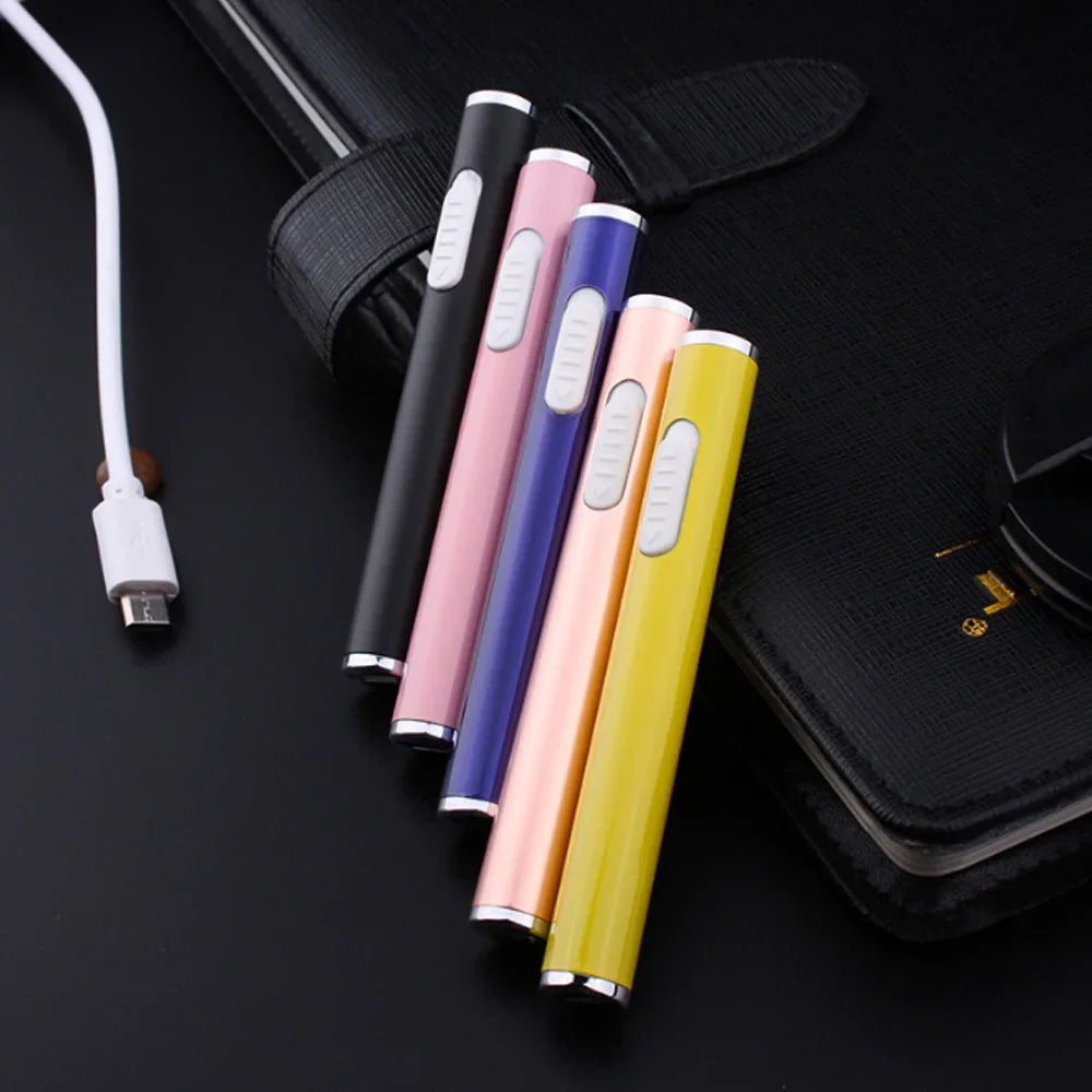 Allume-cigare Rechargeable en métal classique, Mini cylindrique, sans flamme, Recharge électronique, briquet USB, cadeau pour fumeur