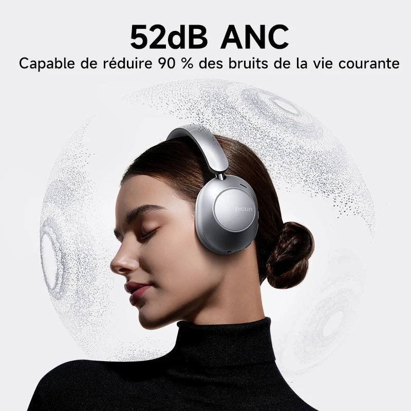 Picun-Casque sans fil à suppression active du bruit F6, suivi de la tête, audio 3D, ANC haute résolution 40mm, casque Bluetooth, contrôle par câble HIFI